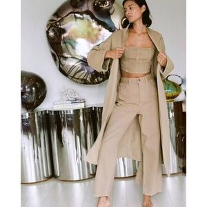 Mara Hoffman Georgina Beige Straight Leg Jeans